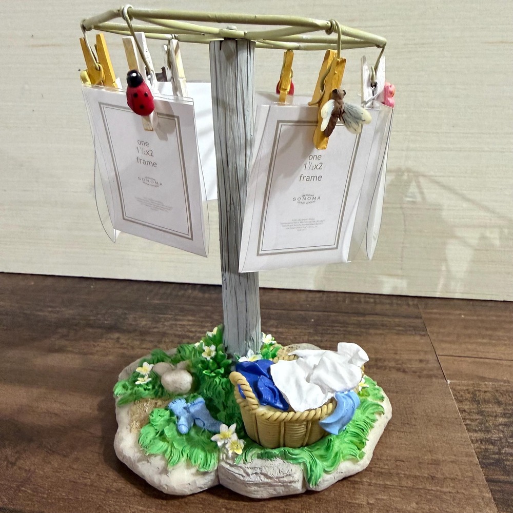 VTG Umbrella Clothesline Photo Frame Stand Miniature Garden Laundry Display NIB